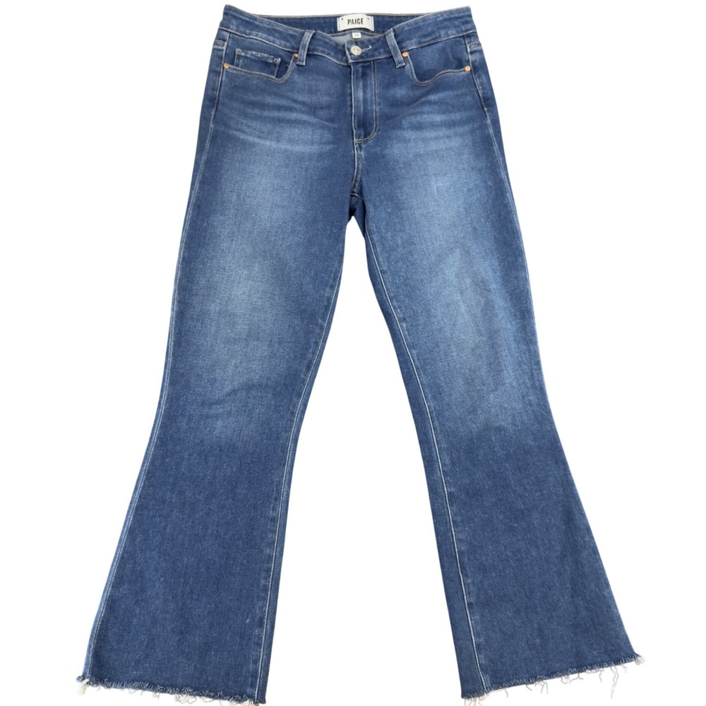 PAIGE High Rise Raw Hem Flare Jeans Blue Size 29